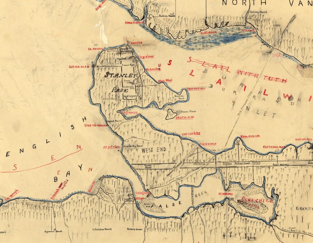 Map of Indigenous villages in Burrard Inlet - detail